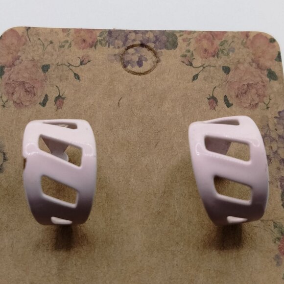 Pink Cut Out Hoop Hoop Earrings Pierced Posts Twee Y2K - Picture 1 of 7